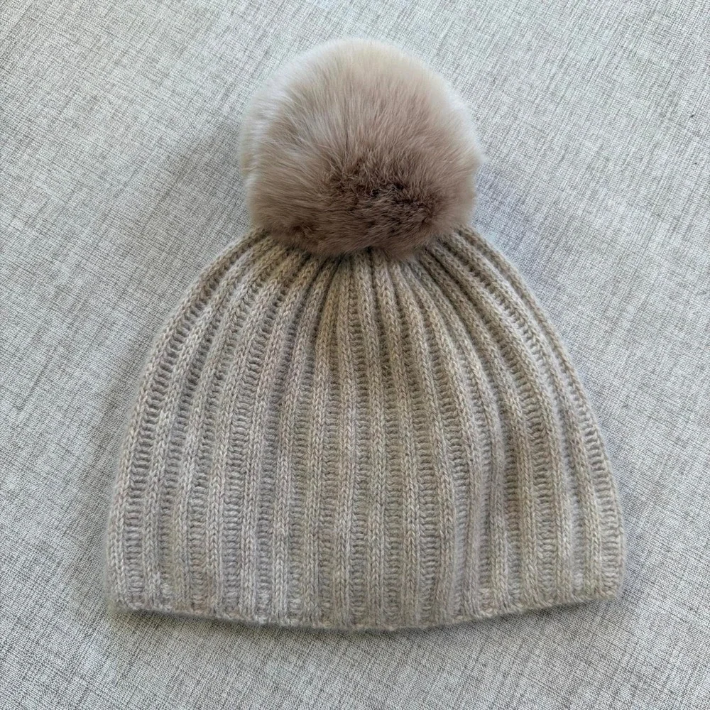 Restoration Hardware 100% Cashmere Pom Pom baby infant hat unisex